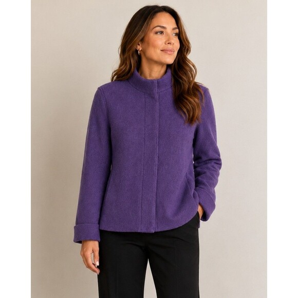 J. Jill Jackets & Blazers - J Jill Pure Jill 100% Wool Jacket Purple Boiled Wool Button Front Petite Small